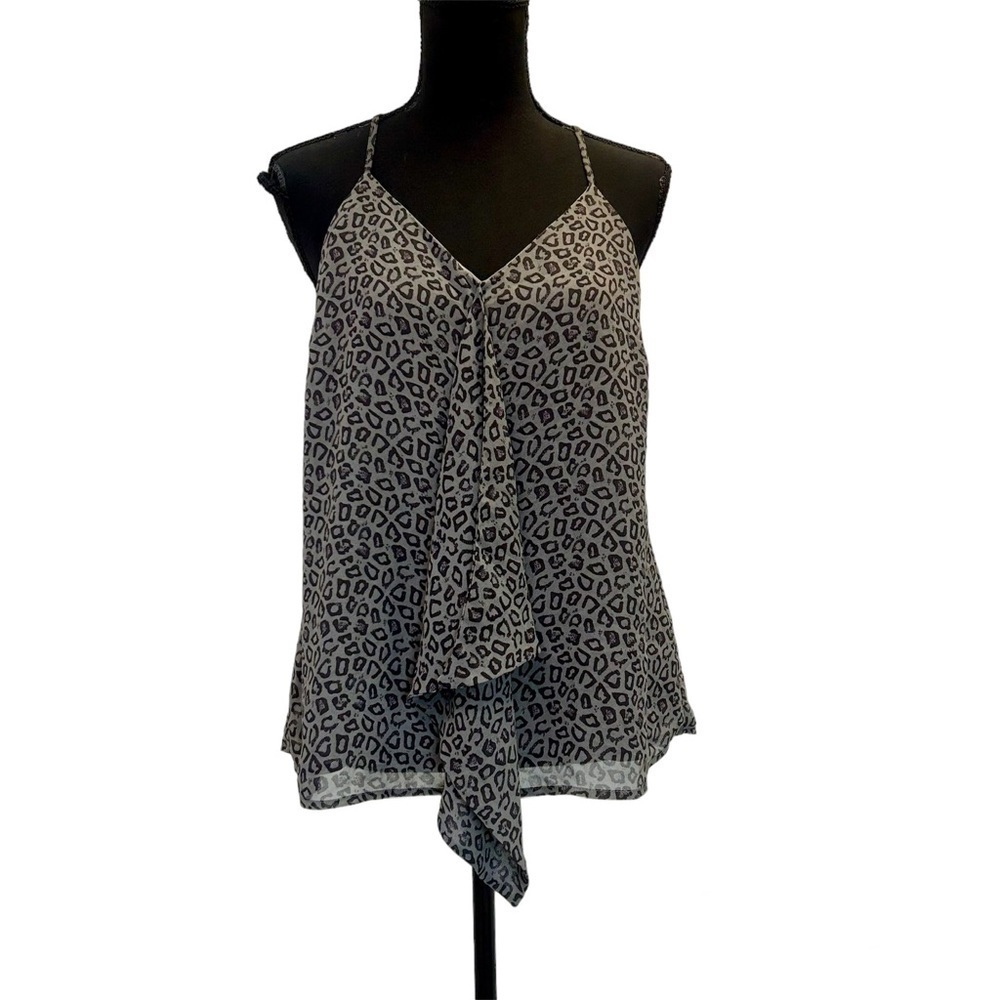 Kismet gray black ruffle V-neck leopard print camisole Sz M